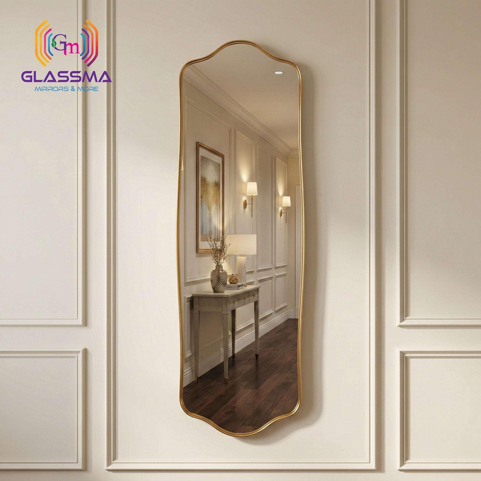 Irregular Aluminum Golden Framed Wall Mirror for Living Room and Bedroom - Glassma